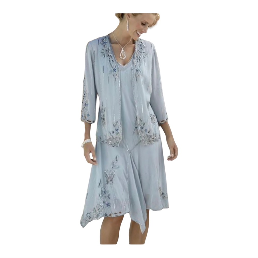 Midnight Velvet Drop Waist Sky Blue Formal Butterfly Jacket Dress size S 6